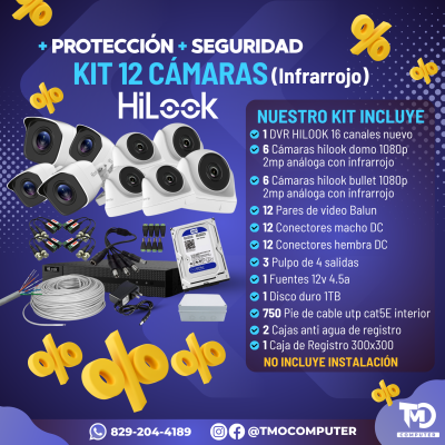 KIT 12 CÁMARAS HiLook (Infrarrojo – 2MP)