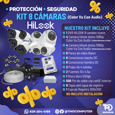 Kit de Camara Hilook / Hikvision 8 Canales Full Color + Audio