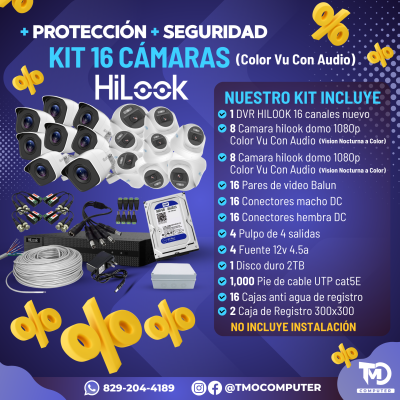 Kit de Camara Hilook / Hikvision 16 Canales Full Color + Audio