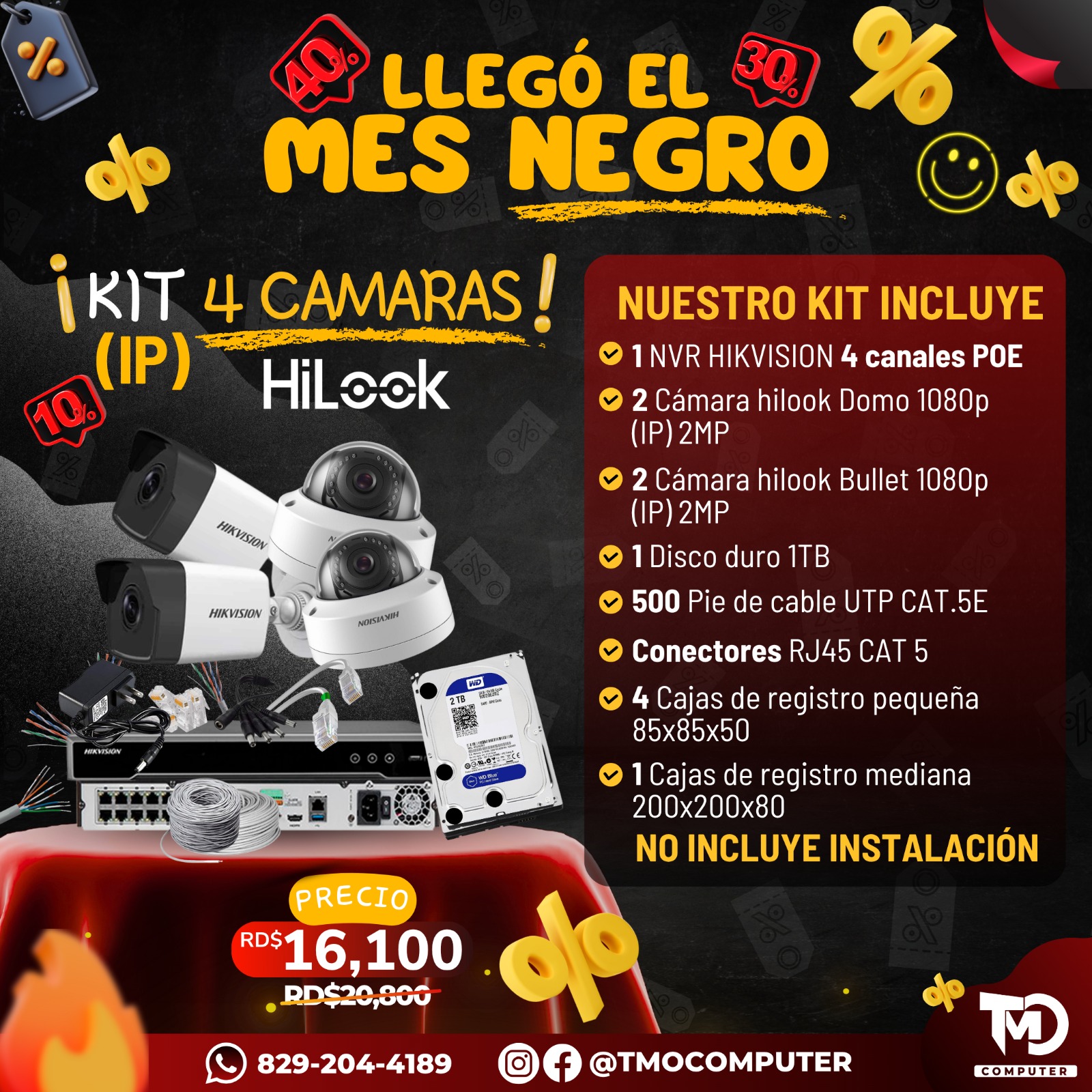 KIT DE 4 CAMARAS IP IR