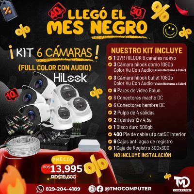 Kit 6 Cámaras HiLook Full Color con Audio – 1080p – DVR 8 Canales