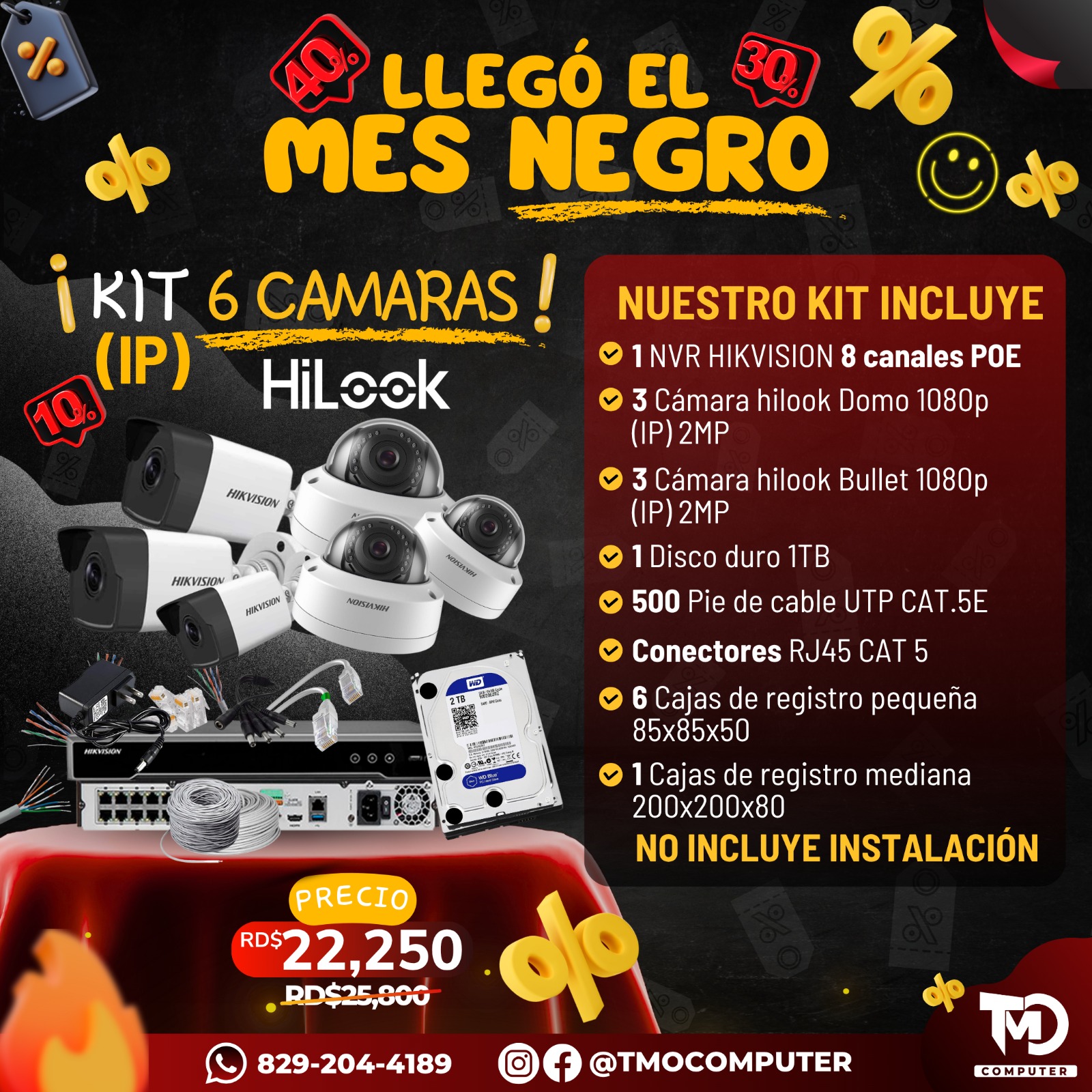 KIT DE 6 CAMARAS IP IR