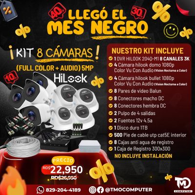 KIT 8 CÁMARAS – FULL COLOR + AUDIO – 5MP